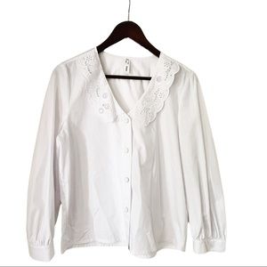 Mango White Deep Collar Blouse, sz medium/6